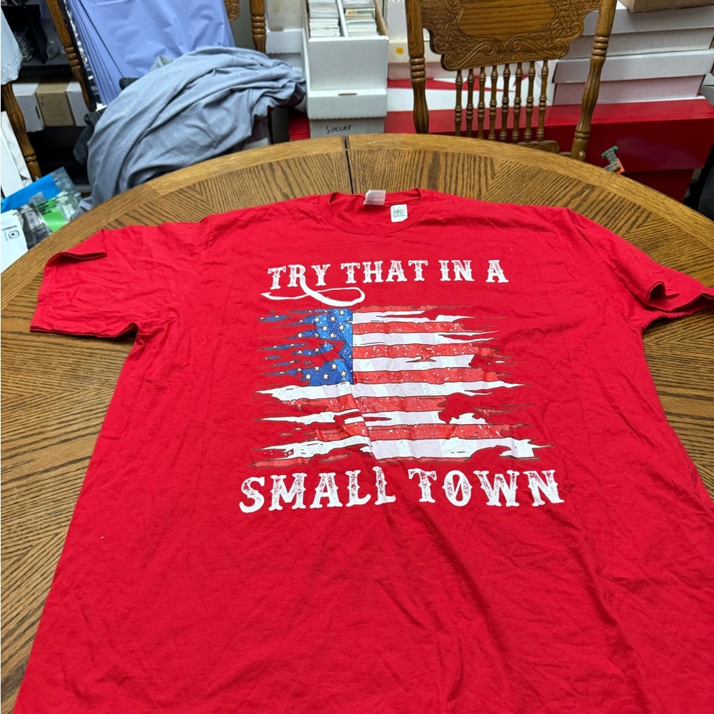 Red Graphic T-Shirt with American Flag Design